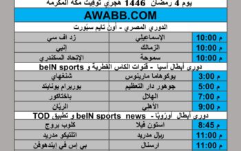 جدول مباريات كرة القدم يوم الثلاثاء 2025/3/3 م