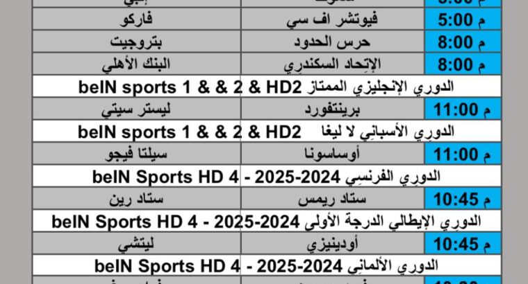 جدول مباريات كرة القدم يوم الجمعة 2025/2/21 م