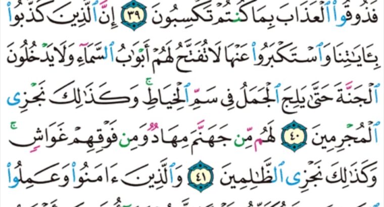 الورد اليومي سورة الأعراف من الآية 38 إلى الآية 43 “قال ادخلوا في أمم قد خلت من قبلكم من الجن و الإنس في النار كلما دخلت أمة لعنت أختها”
