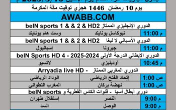 جدول مباريات كرة القدم يوم الإثنين 2025/3/10 م