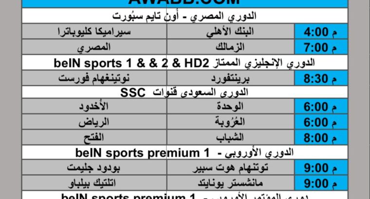 جدول مباريات كرة القدم يوم الخميس 2025/5/1 م