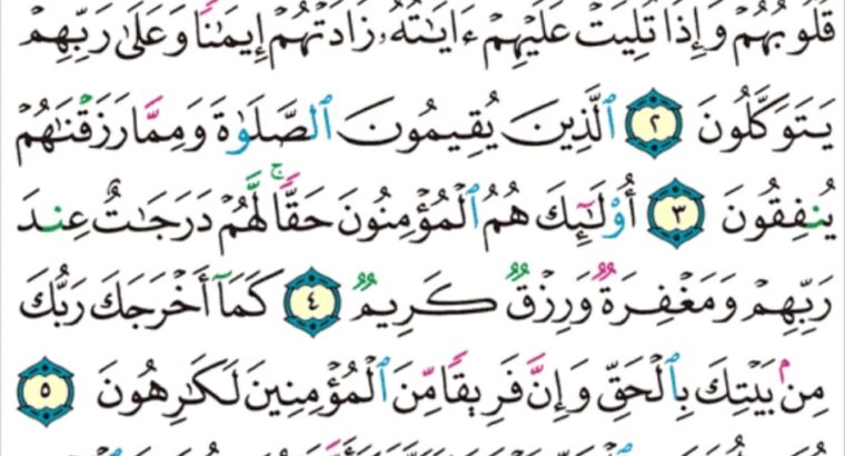 الورد اليومي سورة الأنفال من الآية 1 إلى الآية 8 “يسئلونك عن الأنفال قل الأنفال لله و الرسول فاتقوا الله و اصلحوا ذات بينكم”
