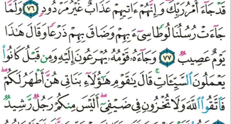 الورد اليومي سورة هود من الاية 72 إلى الاية 81 “”قالت يا ويلتي ءالدوا و انا عجوز و هذا بعلي شيخاً إن هذا لشيء عجيب”