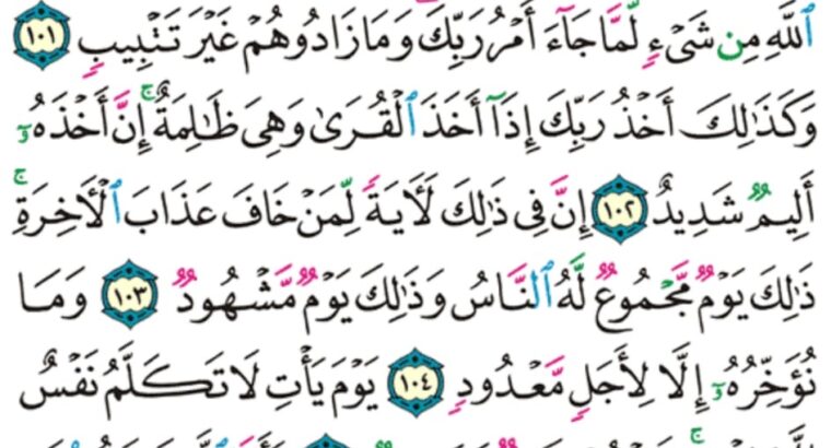 الورد اليومي سورة هود من الاية 98 إلى الاية 108 “”يقدم قومه يوم القيامة فأوردهم النار و بئس الورد المردود”