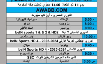 جدول مباريات كرة القدم يوم الجمعة 2025/5/9 م