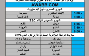 جدول مباريات كرة القدم يوم الجمعة 2025/5/16 م