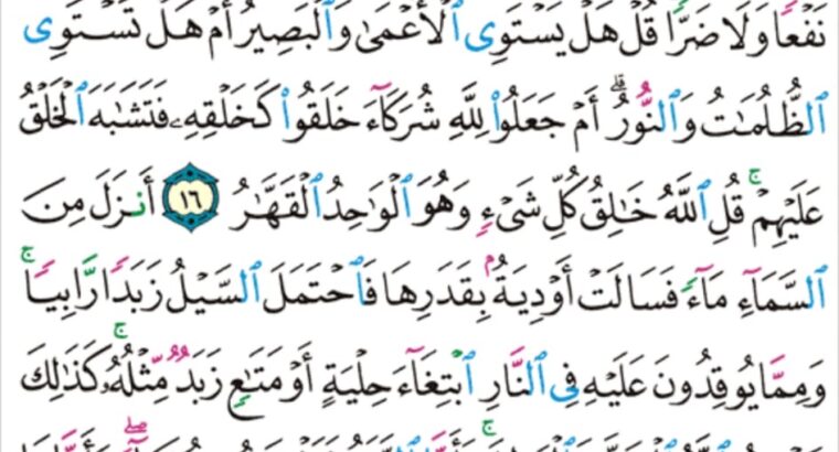 الورد اليومي سورة الرعد من الاية 14 إلى الاية 18″له دعوة الحق و اللذين يدعون من دونه لا يستجيبون لهم بشيء إلا كباسط كفيه إلى الماء ليبلغ فاه و ما هو ببالغهو ما دعاء الكافرين إلا”