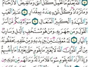 الورد اليومي سورة الرعد من الاية 6 إلى الاية 13″و يستعجلونك بالسيئة قبل الحسنة و قد خلت من قبلهم المثلات و إن ربك لذو مغفرة للناس على ظلمهم و ربك لشديد العقاب”