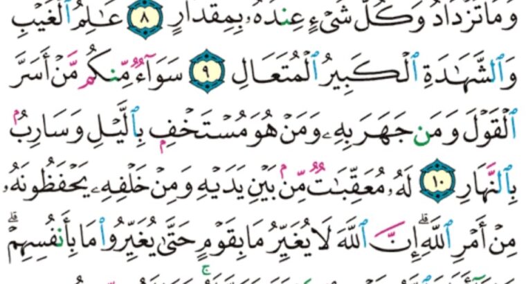 الورد اليومي سورة الرعد من الاية 6 إلى الاية 13″و يستعجلونك بالسيئة قبل الحسنة و قد خلت من قبلهم المثلات و إن ربك لذو مغفرة للناس على ظلمهم و ربك لشديد العقاب”
