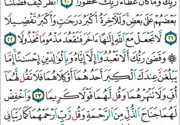 الورد اليومي سورة الإسراء من الاية 18 إلى الاية 27 “من كان يريد العاجلة عجلنا له فيها ما نشاء لمن نريد ثم جعلنا له جهنم يصلاها مذموماً مدحوراً”