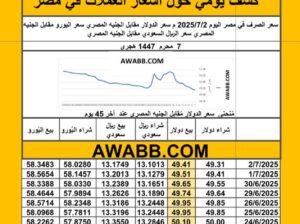 سعر الصرف في مصر اليوم 2025/7/2 م سعر الدولار مقابل الجنيه المصري سعر اليورو مقابل الجنيه المصري سعر الريال السعودي مقابل الجنيه المصري