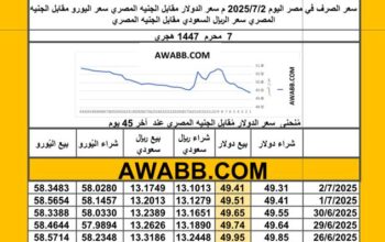 سعر الصرف في مصر اليوم 2025/7/2 م سعر الدولار مقابل الجنيه المصري سعر اليورو مقابل الجنيه المصري سعر الريال السعودي مقابل الجنيه المصري