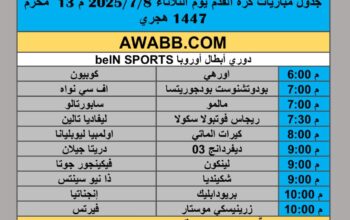 جدول مباريات كرة القدم يوم الثلاثاء 2025/7/8 م 13 محرم 1447 هجري