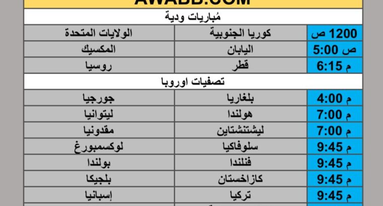 جدول مباريات كرة القدم يوم الأحد 2025/9/7 م 15 ربيع الأول 1447 هجري