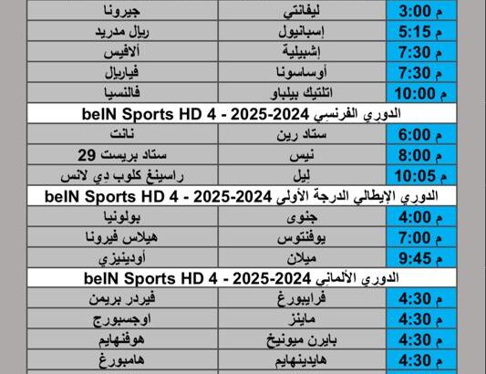 جدول مباريات كرة القدم يوم السبت 2025/9/20 م 8 ربيع الثاني 1447 هجري