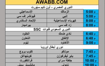 جدول مباريات كرة القدم يوم الخميس 2025/9/17 م 5 ربيع الثاني 1447 هجري