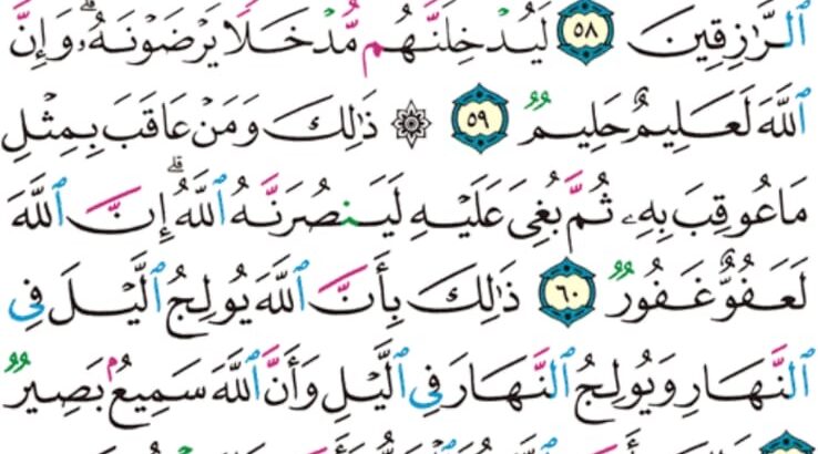 الورد اليومي سورة الحج من الاية 56 إلى الاية 64 “الملك يومئذ لله يحكم بينهم فاللذين ءامنوا و عملوا الصالحات في جنات النعيم”