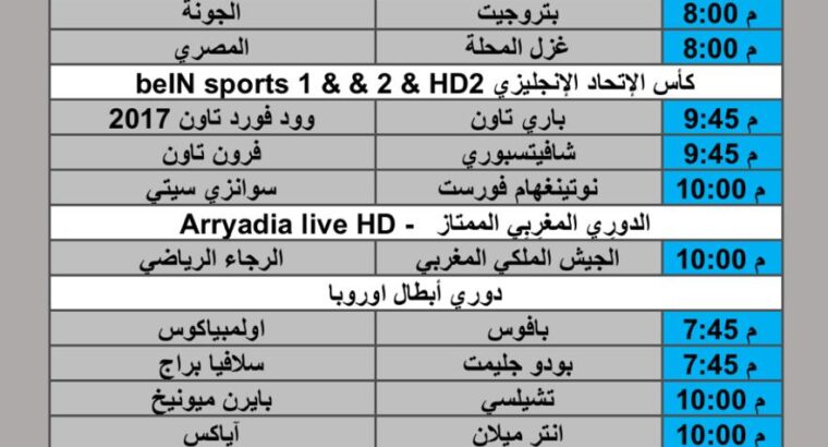 جدول مباريات كرة القدم يوم الأربعاء 2025/9/16 م 4 ربيع الثاني 1447 هجري