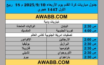 جدول مباريات كرة القدم يوم الأربعاء 2025/9/10 م 18 ربيع الأول 1447 هجري