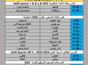 جدول مباريات كرة القدم يوم الثلاثاء 2025/10/28 م 7 جمادي الأول 1447 هجري