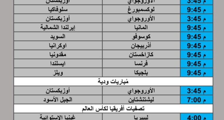 جدول مباريات كرة القدم يوم الإثنين 2025/10/13 م 21 ربيع الثاني 1447 هجري