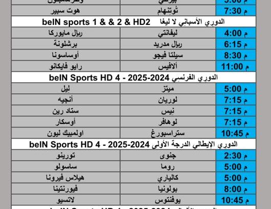 جدول مباريات كرة القدم يوم الأحد 2025/10/26 م 5 جمادي الأول 1447 هجري