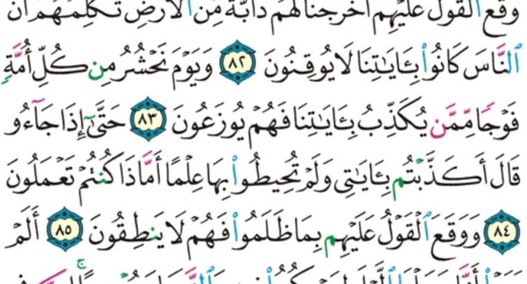 الورد اليومي سورة النمل من الاية 77 إلى الاية 88 “و إنه لهدىً و رحمةً للمؤمنين إن ربك يقضي بينهم بحكمه و هو العزيز العليم”