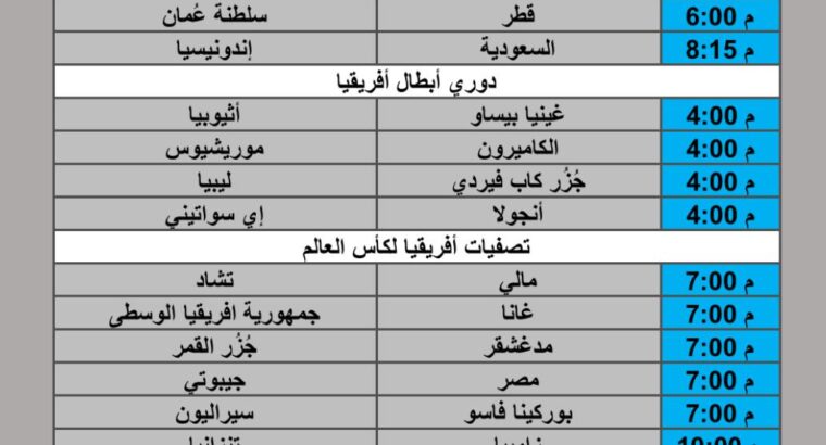 جدول مباريات كرة القدم يوم الأربعاء 2025/10/8 م 16 ربيع الثاني 1447 هجري