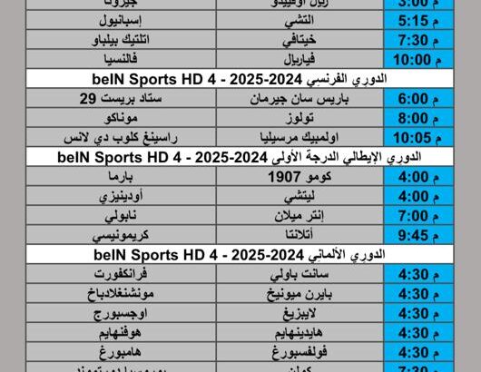 جدول مباريات كرة القدم يوم السبت 2025/10/25 م 4 جمادي الأول 1447 هجري