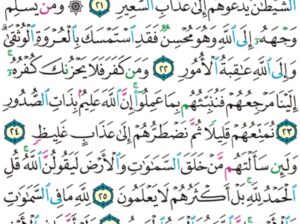 الورد اليومي سورة لقمان من الاية 20 إلى الاية 28 “ألم تروا أن الله سخر لكم ما في السماوات و ما في الأرض و أسبغ عليكم نعمه ظاهرة و باطنة و من الناس من يجادل في الله بغير علم و لا”