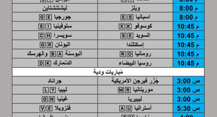 جدول مباريات كرة القدم يوم السبت 2025/11/15 م 24 جمادي الأول 1447 هجري