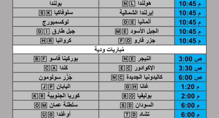 جدول مباريات كرة القدم يوم الجمعة 2025/11/14 م 23 جمادي الأول 1447 هجري