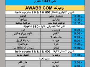 جدول مباريات كرة القدم يوم الثلاثاء 2025/12/2 م 11 جمادي ثاني 1447 هجري