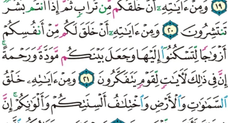 الورد اليومي سورة الروم من الاية 16 إلى الاية 24 “و أما اللذين كفروا و كذبوا بأياتنا و لقاء الأخرة فأولئك في العذاب محضرون”