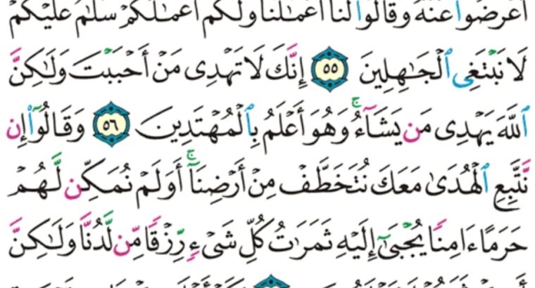 الورد اليومي سورة القصص من الاية 51 إلى الاية 59 “و لقد وصلنا لهم القول لعلهم يتذكرون اللذين ءاتيناهم الكتاب من قبله هم به يهتدون”