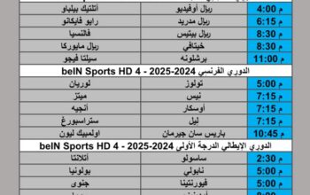 جدول مباريات كرة القدم يوم الأحد 2025/11/9 م 18 جمادي الأول 1447 هجري
