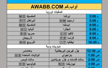 جدول مباريات كرة القدم يوم الأحد 2025/11/16 م 25 جمادي الأول 1447 هجري