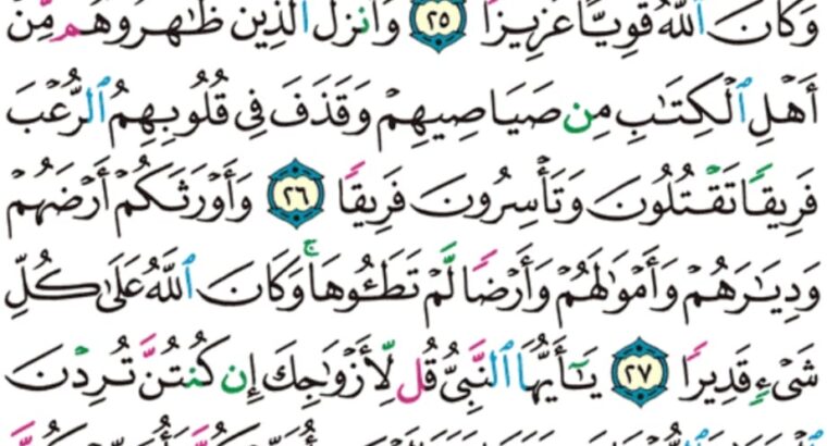 الورد اليومي سورة الأحزاب من الاية 23 إلى الاية 30 “من المؤمنين رجال صدقوا ما عاهدوا الله عليه فمنهم من قضى نحبه و منهم من ينتظر و ما بدلوا تبديلاً “
