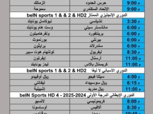 جدول مباريات كرة القدم يوم السبت 2025/12/20 م 29 جمادي ثاني 1447 هجري