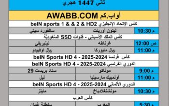 جدول مباريات كرة القدم يوم الجمعة 2025/12/5 م 14 جمادي ثاني 1447 هجري