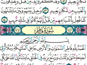 الورد اليومي سورة فاطر من الاية 1 إلى الاية 3 “الحمد للهِ فاطر السماوات و الأرض جاعل الملائكة رسلاً أولي أجنحة مثنى و ثلاث و رباع يزيد في الخلق ما يشاء إن الله على كل شيء قدير “