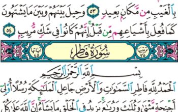 الورد اليومي سورة فاطر من الاية 1 إلى الاية 3 “الحمد للهِ فاطر السماوات و الأرض جاعل الملائكة رسلاً أولي أجنحة مثنى و ثلاث و رباع يزيد في الخلق ما يشاء إن الله على كل شيء قدير “