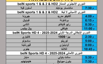 جدول مباريات كرة القدم يوم الأحد 2025/12/21 م 30 جمادي ثاني 1447 هجري