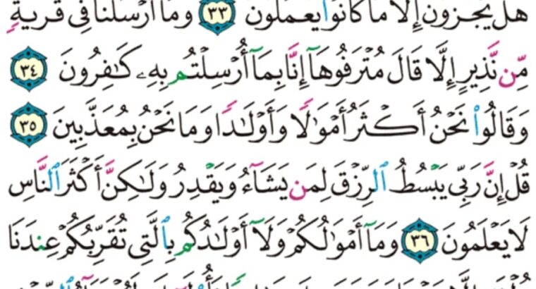 الورد اليومي سورة سبأ من الاية 32 إلى الاية 39 ” قال اللذين استكبروا للذين استضعفوا انحن صددناكم عن الهدى بعد إذ جاءكم بل كنتم مجرمين