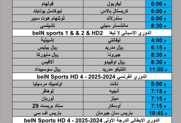 جدول مباريات كرة القدم يوم الأحد 2026/1/4 م 16 رجب 1447 هجري
