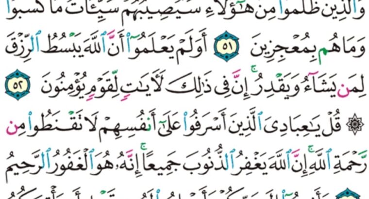 الورد اليومي سورة الزمر من الاية 48 الاية 56 “و بدا لهم سيئات ما كسبوا و حاق بهم ما كانوا به يستهزئون “